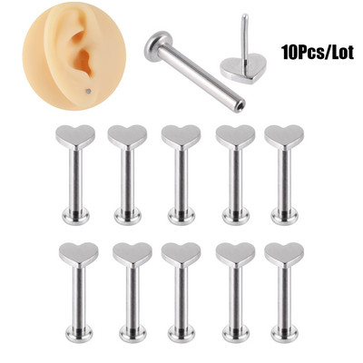 10 tk G23 titaanist Push In Labret huulerõngad kõrva Tragus kõhre augustamine stud lobe kõrvarõngad südamega Corss Star valgustus