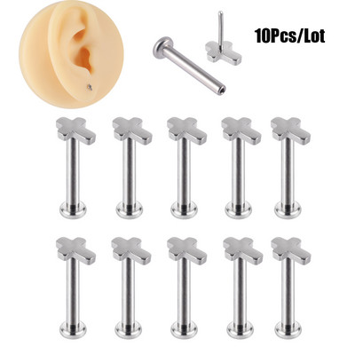 10 tk G23 titaanist Push In Labret huulerõngad kõrva Tragus kõhre augustamine stud lobe kõrvarõngad südamega Corss Star valgustus