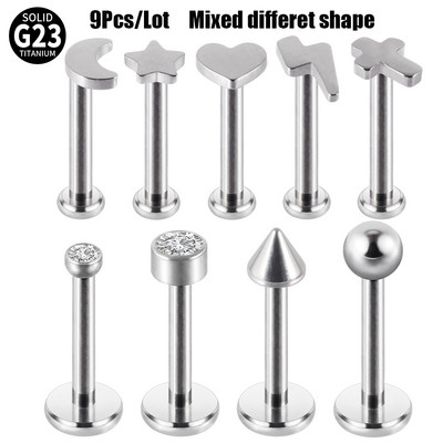 10 tk G23 titaanist Push In Labret huulerõngad kõrva Tragus kõhre augustamine stud lobe kõrvarõngad südamega Corss Star valgustus