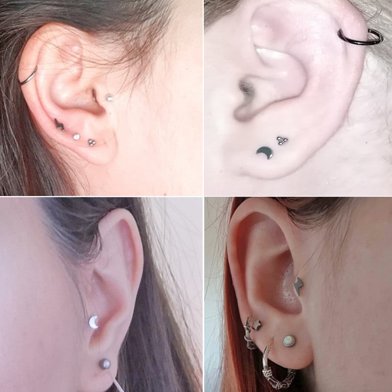 10 tk G23 titaanist Push In Labret huulerõngad kõrva Tragus kõhre augustamine stud lobe kõrvarõngad südamega Corss Star valgustus