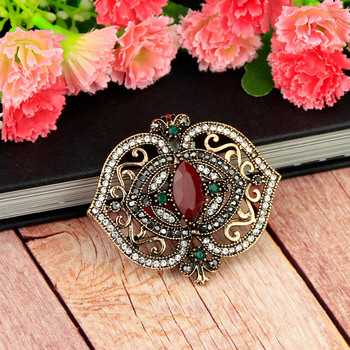 Sunspicems Vintage Bohemia Resin Brooch Pins for Women Antique Gold Color Hollow Flower Turkey Wedding Jewelry Gift 2020