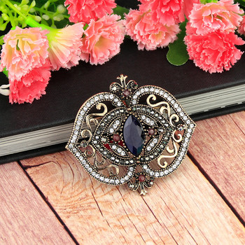 Sunspicems Vintage Bohemia Resin Brooch Pins for Women Antique Gold Color Hollow Flower Turkey Wedding Jewelry Gift 2020