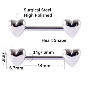 ΖΕΥΓΟΣ 14G Heart Nipple Piercing Surgical Steel Θηλές Barbell Tongue Rings Shield Piercings Body Jewelry 14GX14mm