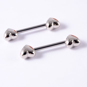 ΖΕΥΓΟΣ 14G Heart Nipple Piercing Surgical Steel Θηλές Barbell Tongue Rings Shield Piercings Body Jewelry 14GX14mm