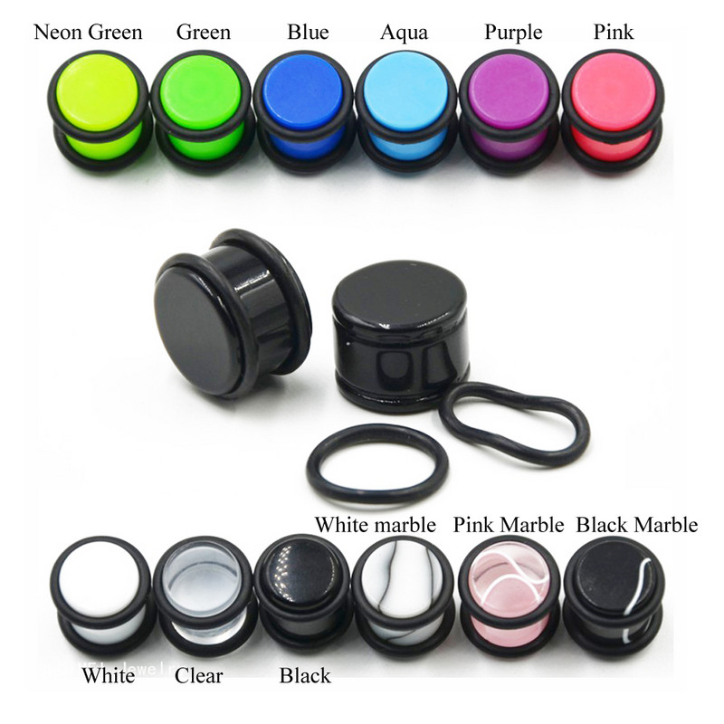 2 buc 1,6 mm-10 mm cilindru acrilic UV cauciuc negru flare carne marmură urechi indicatori expansor targă dopuri piercing bijuterii pentru corp