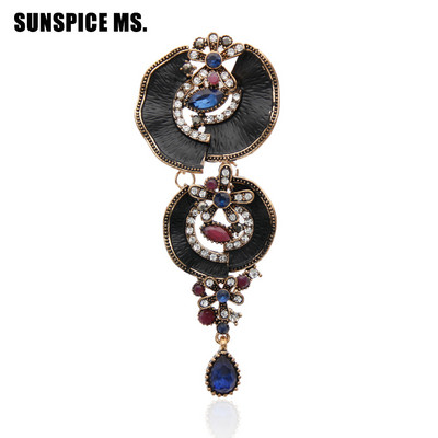 Design de marcă Turcă femeie picătură lungă floare broșă vintage pin aur culoare rășină neagră vopsea bijuterii broșe etnice email