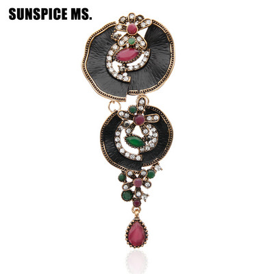 Design de marcă Turcă femeie picătură lungă floare broșă vintage pin aur culoare rășină neagră vopsea bijuterii broșe etnice email