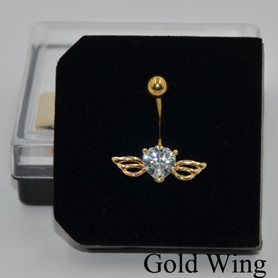 1 buc inele minunate pentru buric, oțel chirurgical, aur, gura de craniu, aripi, design transparent, zircon, inel pentru buric, piercing, bijuterii pentru corp