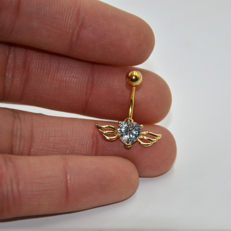 1 buc inele minunate pentru buric, oțel chirurgical, aur, gura de craniu, aripi, design transparent, zircon, inel pentru buric, piercing, bijuterii pentru corp