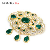 Sunspicems 18K zlatni arapski maroko broš za žene Alžir mladenka Vjenčani nakit Kaftan broševi broš vještački dijamant dar