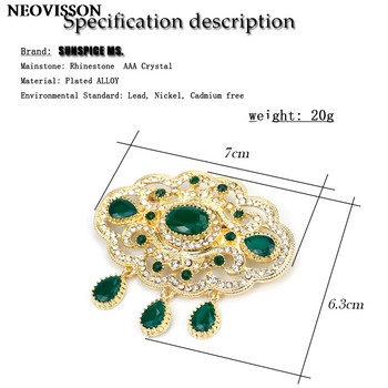 Sunspicems арабски мароко брошка за жени Алжир булка сватбени бижута кафтан броши брошка страз подарък