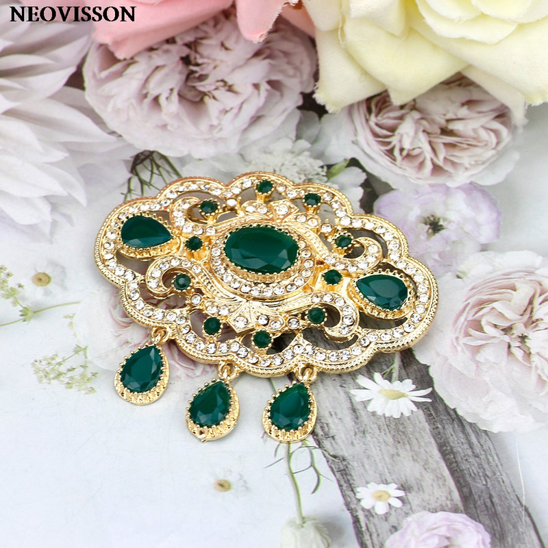 Sunspicems 18K zlatni arapski maroko broš za žene Alžir mladenka Vjenčani nakit Kaftan broševi broš vještački dijamant dar