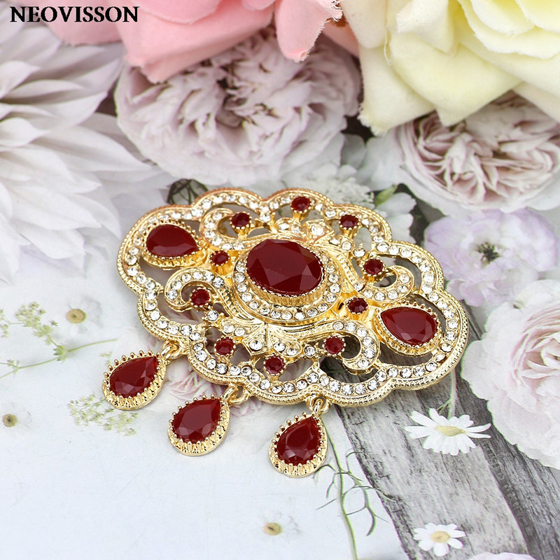 Sunspicems 18K zlatni arapski maroko broš za žene Alžir mladenka Vjenčani nakit Kaftan broševi broš vještački dijamant dar