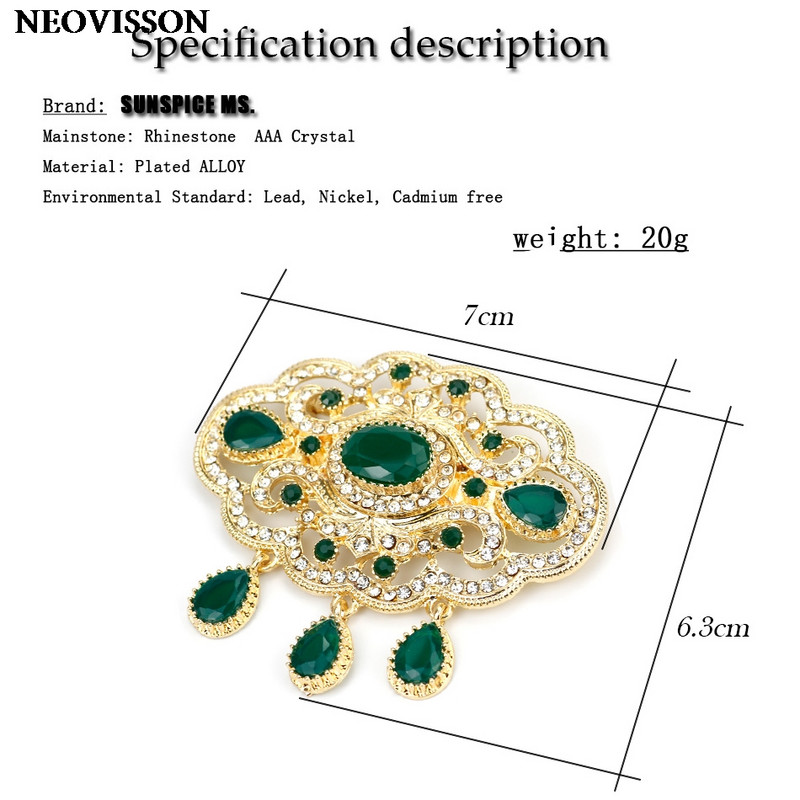 Sunspicems 18K zlatni arapski maroko broš za žene Alžir mladenka Vjenčani nakit Kaftan broševi broš vještački dijamant dar