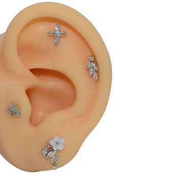 2Pcs 20G Steel 1Pc Гореща разпродажба Цирконово цвете Ухо Tragus хрущял Helix Обеца Устна Labret Stud Пиърсинг Бижута за тяло