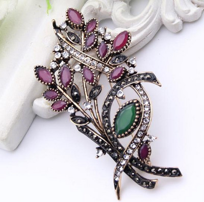 Festivalski nakit Ženski turski broš od maslinove grančice Smolaste igle Antikne zlatne boje Broševi s cvijećem Broševi Ženska igla za hidžab Poklon