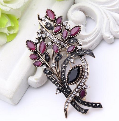 Festivalski nakit Ženski turski broš od maslinove grančice Smolaste igle Antikne zlatne boje Broševi s cvijećem Broševi Ženska igla za hidžab Poklon