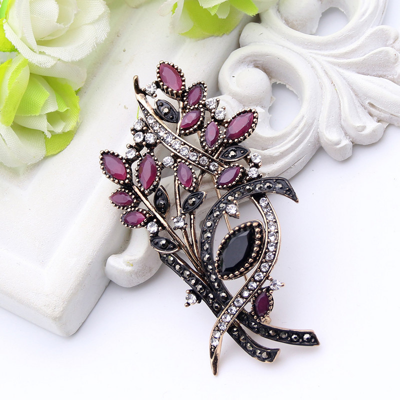 Festivalski nakit Ženski turski broš od maslinove grančice Smolaste igle Antikne zlatne boje Broševi s cvijećem Broševi Ženska igla za hidžab Poklon