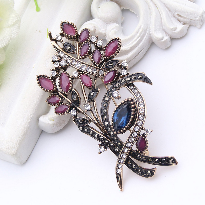 Festivalski nakit Ženski turski broš od maslinove grančice Smolaste igle Antikne zlatne boje Broševi s cvijećem Broševi Ženska igla za hidžab Poklon