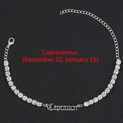 2022 Nouă gleznă din oțel inoxidabil cu 12 constelații pentru femei, la modă, cu litere din strasuri englezești, bijuterii de plajă cu zircon încrustate