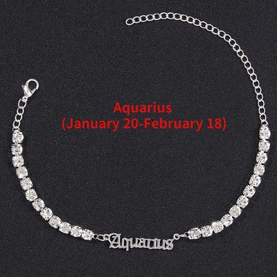 2022 Nouă gleznă din oțel inoxidabil cu 12 constelații pentru femei, la modă, cu litere din strasuri englezești, bijuterii de plajă cu zircon încrustate