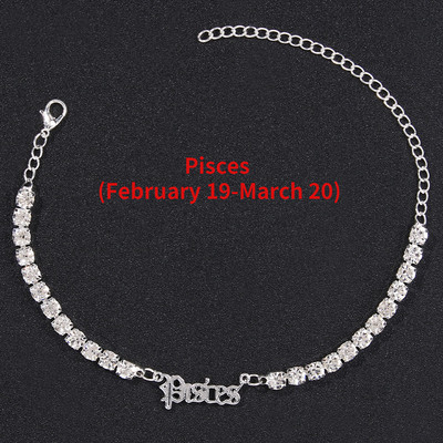 2022 Nouă gleznă din oțel inoxidabil cu 12 constelații pentru femei, la modă, cu litere din strasuri englezești, bijuterii de plajă cu zircon încrustate