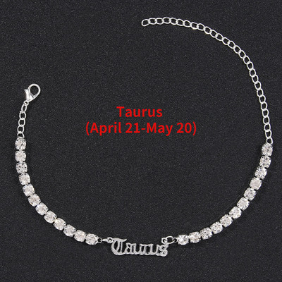 2022 Nouă gleznă din oțel inoxidabil cu 12 constelații pentru femei, la modă, cu litere din strasuri englezești, bijuterii de plajă cu zircon încrustate