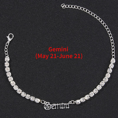 2022 Nouă gleznă din oțel inoxidabil cu 12 constelații pentru femei, la modă, cu litere din strasuri englezești, bijuterii de plajă cu zircon încrustate