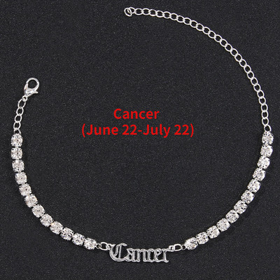 2022 Nouă gleznă din oțel inoxidabil cu 12 constelații pentru femei, la modă, cu litere din strasuri englezești, bijuterii de plajă cu zircon încrustate