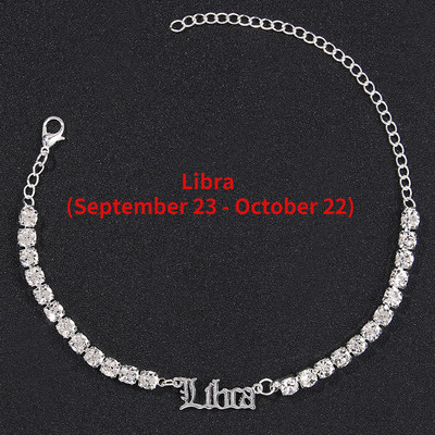 2022 Nouă gleznă din oțel inoxidabil cu 12 constelații pentru femei, la modă, cu litere din strasuri englezești, bijuterii de plajă cu zircon încrustate