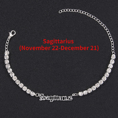 2022 Nouă gleznă din oțel inoxidabil cu 12 constelații pentru femei, la modă, cu litere din strasuri englezești, bijuterii de plajă cu zircon încrustate