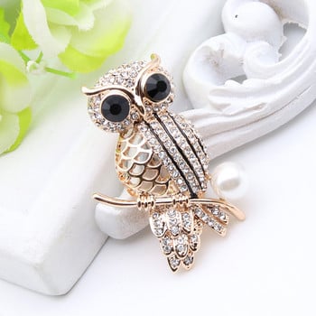 Sunspicems Owl Brooch For Women Simulated-Pearl Animal Rhinestone Брошки Брошки Дамска игла за ревери Детски подарък 2022 г.