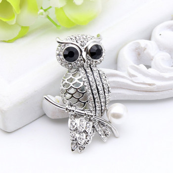 Sunspicems Owl Brooch For Women Simulated-Pearl Animal Rhinestone Брошки Брошки Дамска игла за ревери Детски подарък 2022 г.