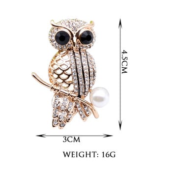 Sunspicems Owl Brooch For Women Simulated-Pearl Animal Rhinestone Брошки Брошки Дамска игла за ревери Детски подарък 2022 г.