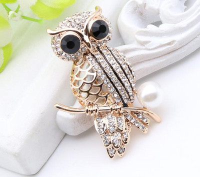 Sunspicems Broșă Bufniță pentru femei Broșe cu strasuri de animale simulate de perle Broșe pentru doamne Ace de rever Cadou pentru copii 2022