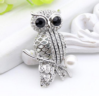 Sunspicems Broșă Bufniță pentru femei Broșe cu strasuri de animale simulate de perle Broșe pentru doamne Ace de rever Cadou pentru copii 2022