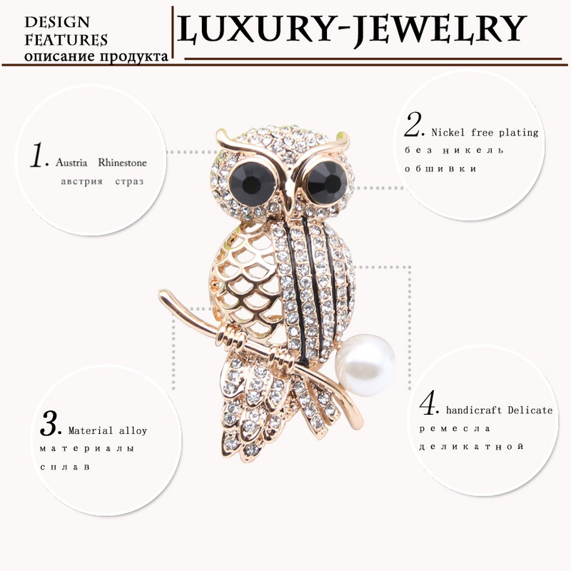 Sunspicems Broșă Bufniță pentru femei Broșe cu strasuri de animale simulate de perle Broșe pentru doamne Ace de rever Cadou pentru copii 2022