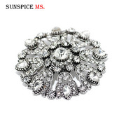 SUNSPICE MS Broșă cu flori din cristal turcesc Pin Broșă antică auriu argintiu Bijuterii pentru banchet etnic Broșe cu revere Hijab Broșe cadou