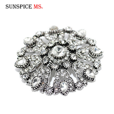 SUNSPICE MS Broșă cu flori din cristal turcesc Pin Broșă antică auriu argintiu Bijuterii pentru banchet etnic Broșe cu revere Hijab Broșe cadou