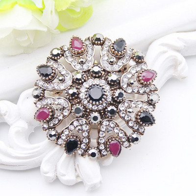 SUNSPICE MS Broșă cu flori din cristal turcesc Pin Broșă antică auriu argintiu Bijuterii pentru banchet etnic Broșe cu revere Hijab Broșe cadou
