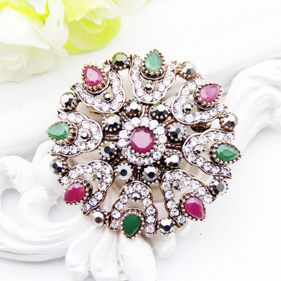 SUNSPICE MS Broșă cu flori din cristal turcesc Pin Broșă antică auriu argintiu Bijuterii pentru banchet etnic Broșe cu revere Hijab Broșe cadou