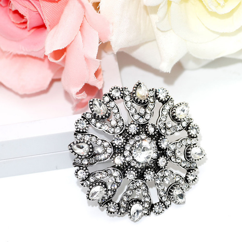 SUNSPICE MS Broșă cu flori din cristal turcesc Pin Broșă antică auriu argintiu Bijuterii pentru banchet etnic Broșe cu revere Hijab Broșe cadou