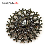 Sunspicems Vintage Femei Broșă cu flori turcești Pin, bijuterii de cristal, gri complet, Broșe cu strasuri, rever, corsaj, caftan, vânzare cu ridicata