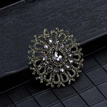 Sunspicems Vintage Women Turkish Flower Brooch Pin Full Grey Crystal Jewelry Rhinestone Brooches Ревер Кафтан Корсаж Едро