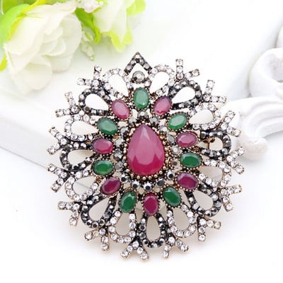 Sunspicems Vintage Femei Broșă cu flori turcești Pin, bijuterii de cristal, gri complet, Broșe cu strasuri, rever, corsaj, caftan, vânzare cu ridicata