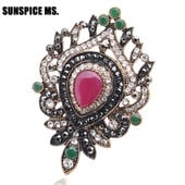 Sunspicems, broșă cu flori din rășină pentru femei, broșă cu picătură turcească, broșă cu apă, culoarea aurie antică, bijuterii vintage, rever, hijab, corsaj, cadou