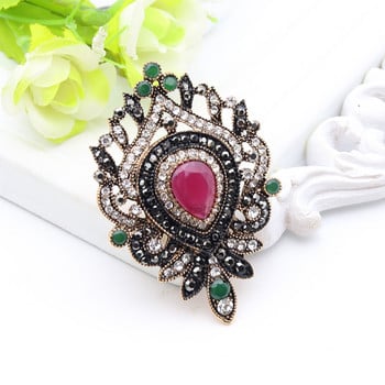 Sunspicems Women Resin Flower Brooch Pin Turkish Drop Water Broches Античен златен цвят Винтидж бижута Ревер Хиджаб Корсаж Подарък