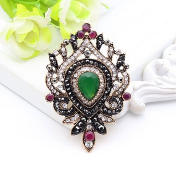 Sunspicems Women Resin Flower Brooch Pin Turkish Drop Water Broches Античен златен цвят Винтидж бижута Ревер Хиджаб Корсаж Подарък