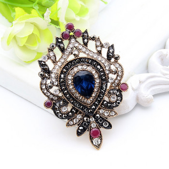 Sunspicems Women Resin Flower Brooch Pin Turkish Drop Water Broches Античен златен цвят Винтидж бижута Ревер Хиджаб Корсаж Подарък