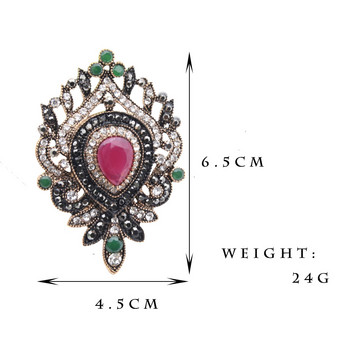 Sunspicems Women Resin Flower Brooch Pin Turkish Drop Water Broches Античен златен цвят Винтидж бижута Ревер Хиджаб Корсаж Подарък